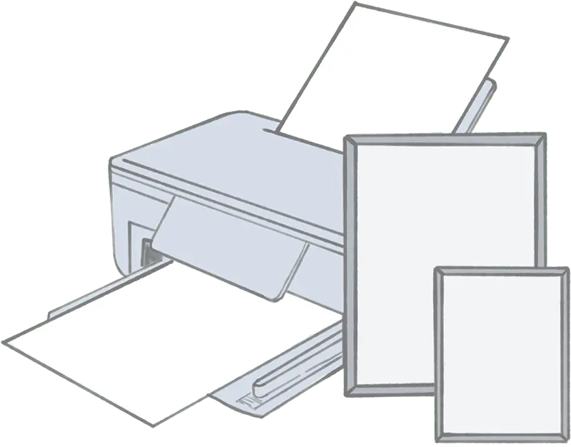 Illustration af printer, samt rammer